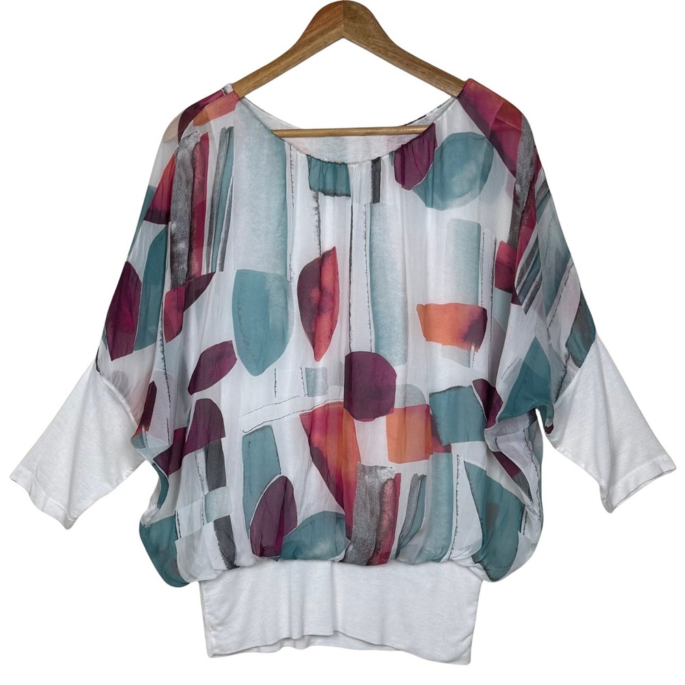Giusy Silk Blend Abstract Batwing Blouse Top Women‎ Small Made in Italy Artsy